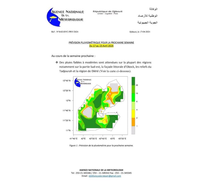 Infos : Prévision pluviométrique pour la prochaine semaine du 17 au 21 avril 2024